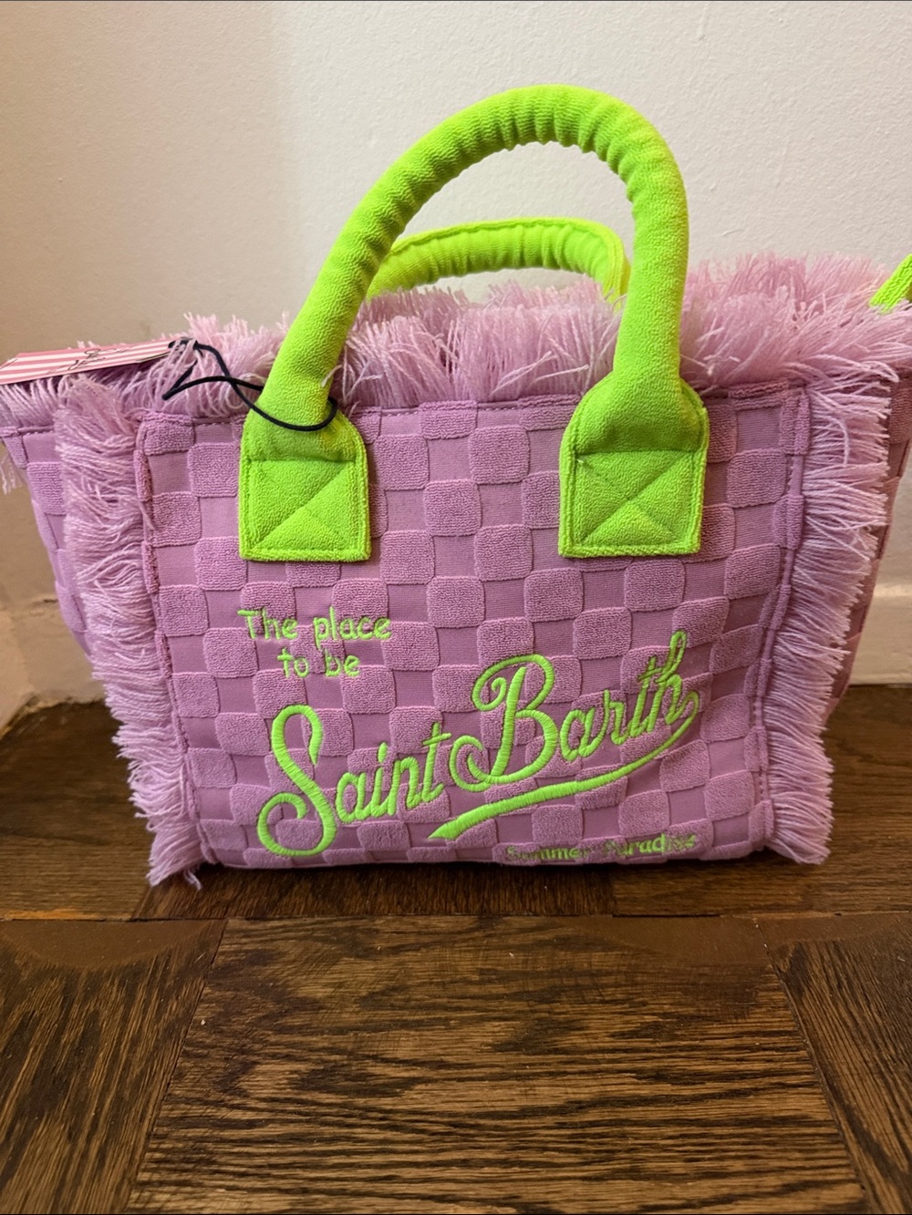 MC2 Saint Barth Pink Tote with Neon Green Accents